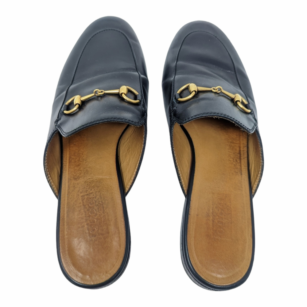 Gucci Princetown Horsebit Black Leather Slipper Round Toe Flat Mules Size 38 - Picture 6 of 13